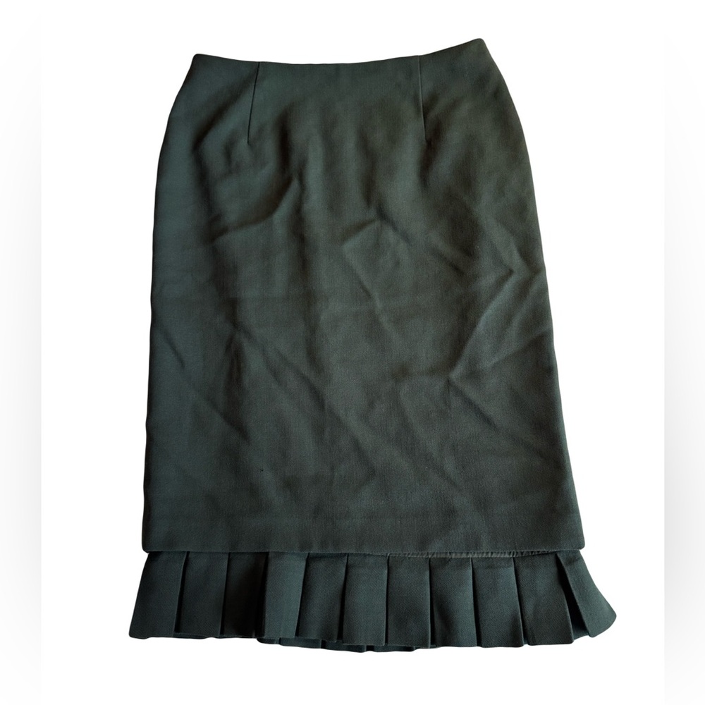 Valentino Dark Green Pencil Skirt with Pleated Hem
